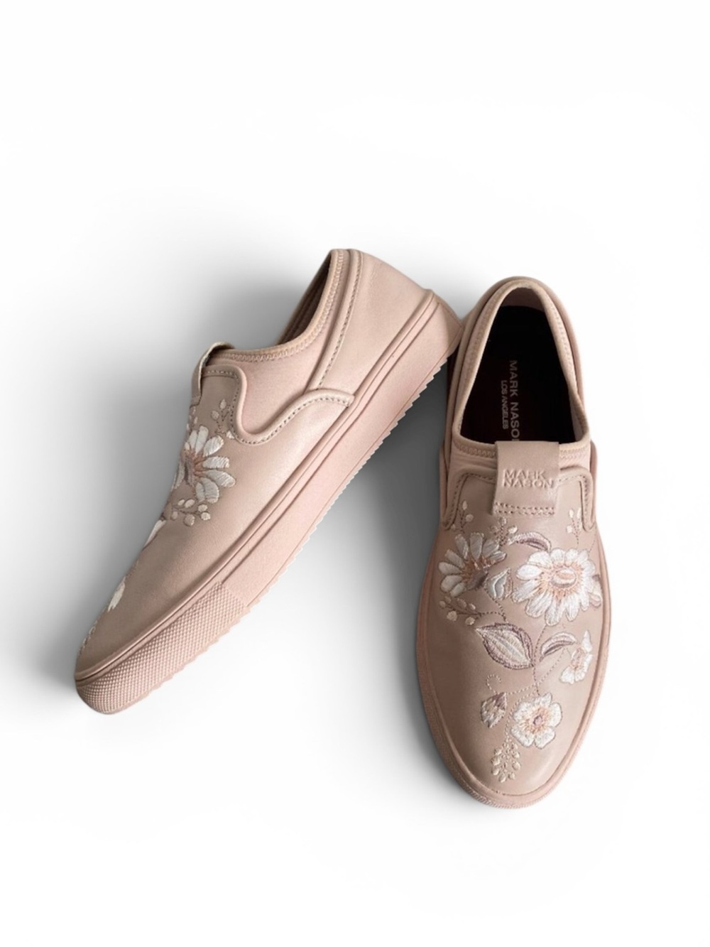 Mark Nason Razor Cup Day C Leather Pink Floral Embroidered Slip On Sneakers Sz 8